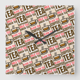 KOFFIE TEA PATROON, acrylwandklok Vierkante Klok