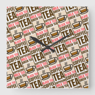 KOFFIE TEA PATROON, acrylwandklok Vierkante Klok