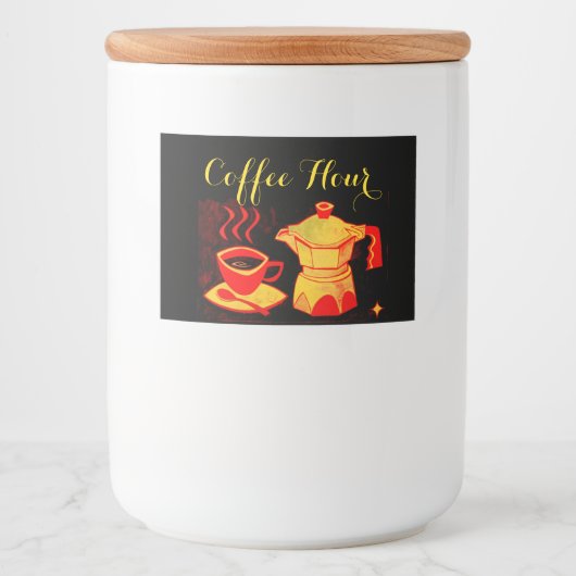 KOFFIE UUR/Red Yellow Coffee Cup en Coffeepot Voedselcontainer Etiket (Voorkant)