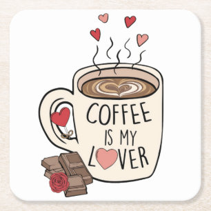 Koffie-Valentijnse Valentijn Cadeau Valentijns Vierkante Kartonnen Onderzetter