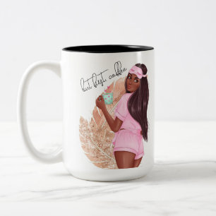 Koffie vals glitters meisje haar bruin roze tweekleurige koffiemok