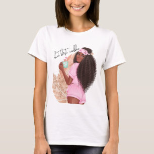 Koffie vals glitters meisje haar roze roze t-shirt