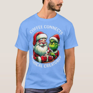 Koffie verbindt mythische wezens Santa en Grinc T-shirt
