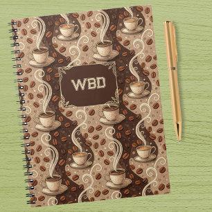 Koffie Vintage Uitzicht Cafe Patroon Initiaal Lett Notitieboek
