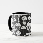 Koffie voor champignons, zwart en wit mok (Voorkant links)