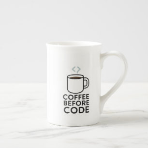 Koffie Voor Code — Minimale mok met codestoom