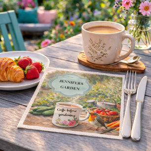 Koffie voor het tuinieren robin tuin persoonlijk servet