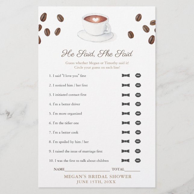 Koffie zei hij dat ze Vrijgezellenfeest spel Kaart (Voorkant)