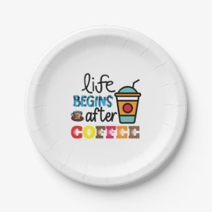 Koffieart leven begint na geld papieren bordje