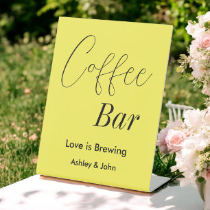 Koffiebar geel bruiloft voetstuk teken reclamebord met voetstuk