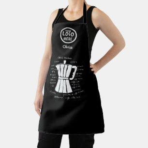 Koffiebar Italiaanse moka pot aangepast logo zwart Schort