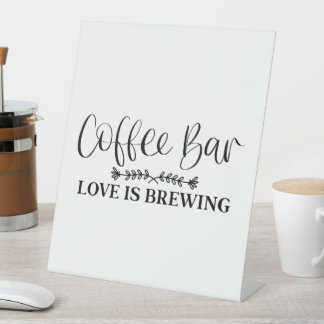 Koffiebar Liefde Is Aan Het Brouwen Reclamebord Met Voetstuk