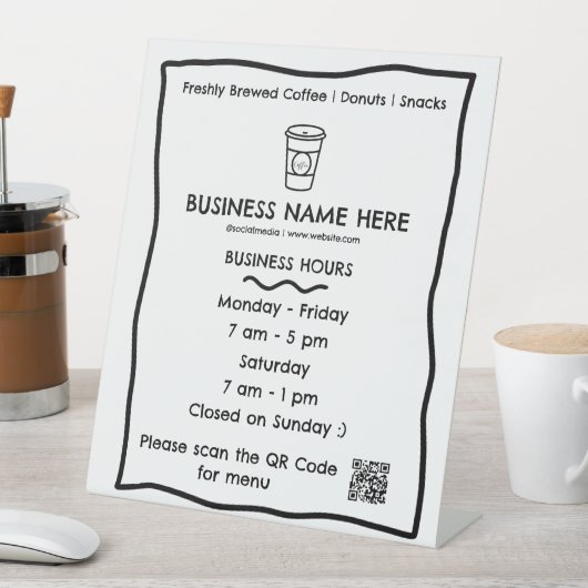 Koffiebeker Café openingstijden QR-code Reclamebord Met Voetstuk (Insitu)