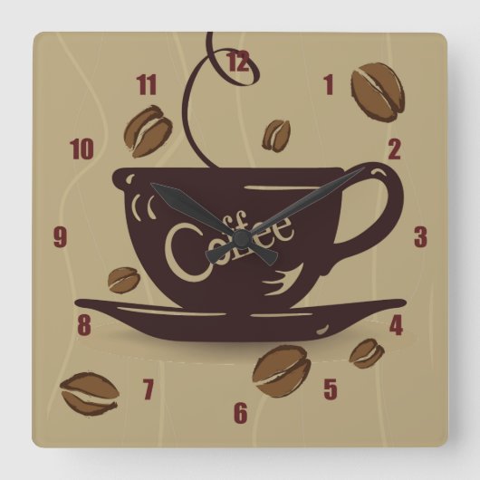 Koffiebeker en bonen vierkante klok (Voorkant)