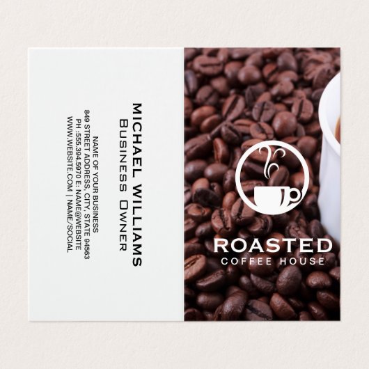 Koffiebeker en bonen visitekaartjes (Buitenkant ongevouwen)