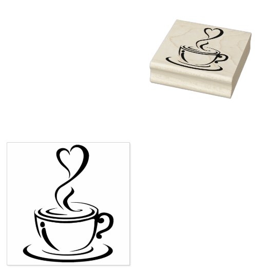 Koffiebeker en hart 	rubberstempel (Gestempeld)