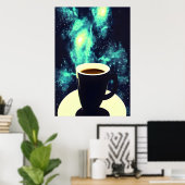 Koffiebeker en ruimte | AI Art Poster (Thuiskantoor)