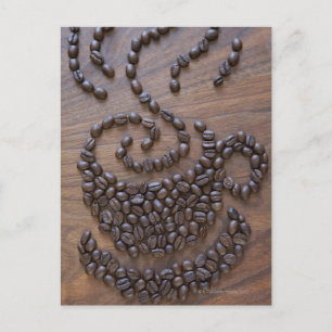 Koffiebeker, geïllustreerd met koffiebonen briefkaart