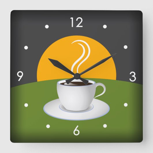 Koffiebeker kafelmuur vierkante klok (Voorkant)