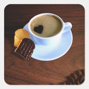Koffiebeker met hartverwarmd schuim vierkante sticker