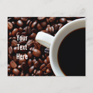 Koffiebeker met koffie, koffiebonen briefkaart