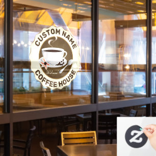 Koffiebeker met koffiebonen raamsticker