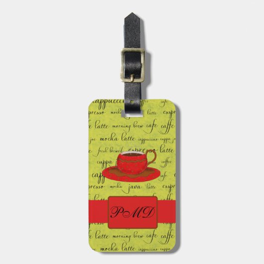 Koffiebeker & woorden Lime Green & Red Monogrammed Bagagelabel (Voorkant verticaal)