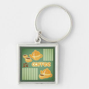 Koffiebekers, koffiepotten en koffiebonen sleutelhanger