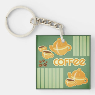 Koffiebekers, koffiepotten en koffiebonen sleutelhanger