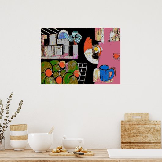 Koffieblauw Mok, onstuimige stijl Poster (Keuken)