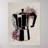 koffiebloemen pot  inkt rozen poster (Voorkant)