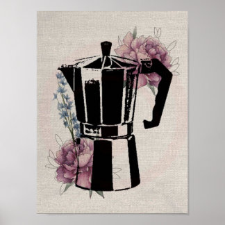 koffiebloemen pot  inkt rozen poster