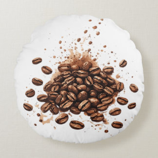 Koffiebonen en een uitbarsting van cafeïne rond kussen