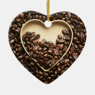 Koffiebonen en hart keramisch ornament