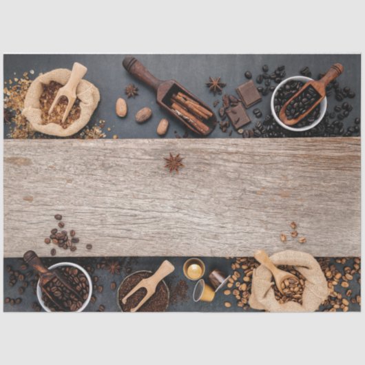 Koffiebonen en houtsproeipapier tissuepapier (Voorkant)