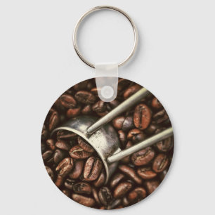 Koffiebonen en metaalschep sleutelhanger
