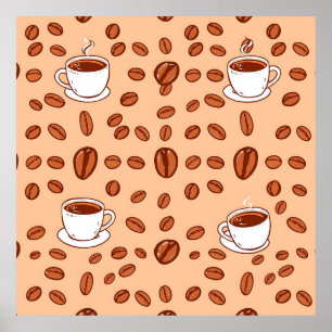 Koffiebonen Kopjes Gezellig Patroon Poster