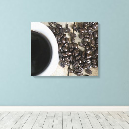 Koffiebonen met een Koffiebeker op een krat, 16x20 Canvas Afdruk (Insitu (Houten vloer))