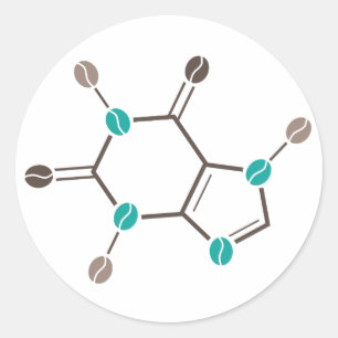 koffiebonen moleculaire cafeïne ronde sticker
