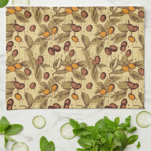 Koffiebonen rustiek  patroon No3 Theedoek (Gevouwen)