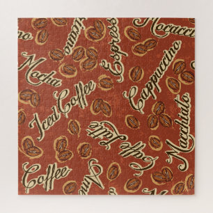 Koffiebonen: typografie  patroon. legpuzzel