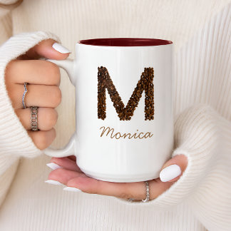 Koffieboon Monogram Letter M Gepersonaliseerde Naa Tweekleurige Koffiemok