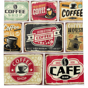 Koffieborden en labels collectie. Retro en vint Douchegordijn
