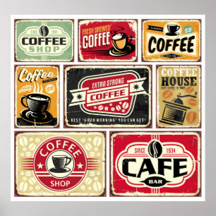 Koffieborden en labels collectie. Retro en vint Poster