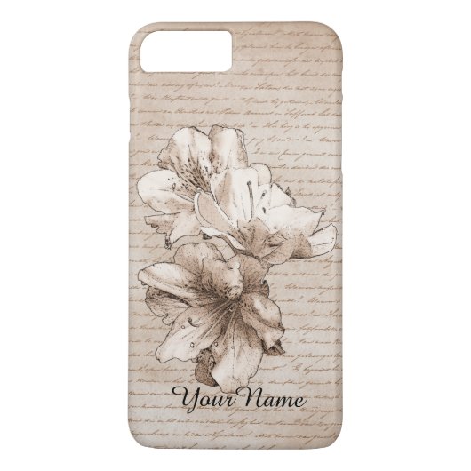 Koffiebruin Geïllustreerde Bloembloem + Jouw naam Case-Mate iPhone Case (Achterkant)