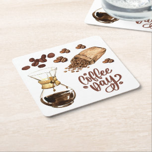 Koffiedag Koele rustieke bruine Espresso Wit Vierkante Kartonnen Onderzetter