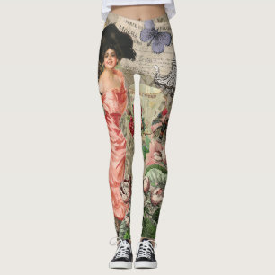 Koffiedame Victoriaanse vrouw roze rijke japon Leggings