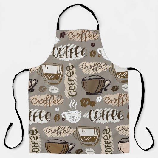 Koffiedoedels: met de hand getekend patroon schort (Voorkant)