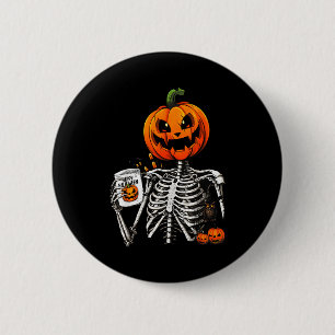 Koffiedrinkend Skelet Pompoen Halloween Kostuum Ronde Button 5,7 Cm