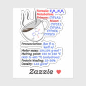 Koffieformule en structuur - Cafeïne Chemie Sticker (Vel)